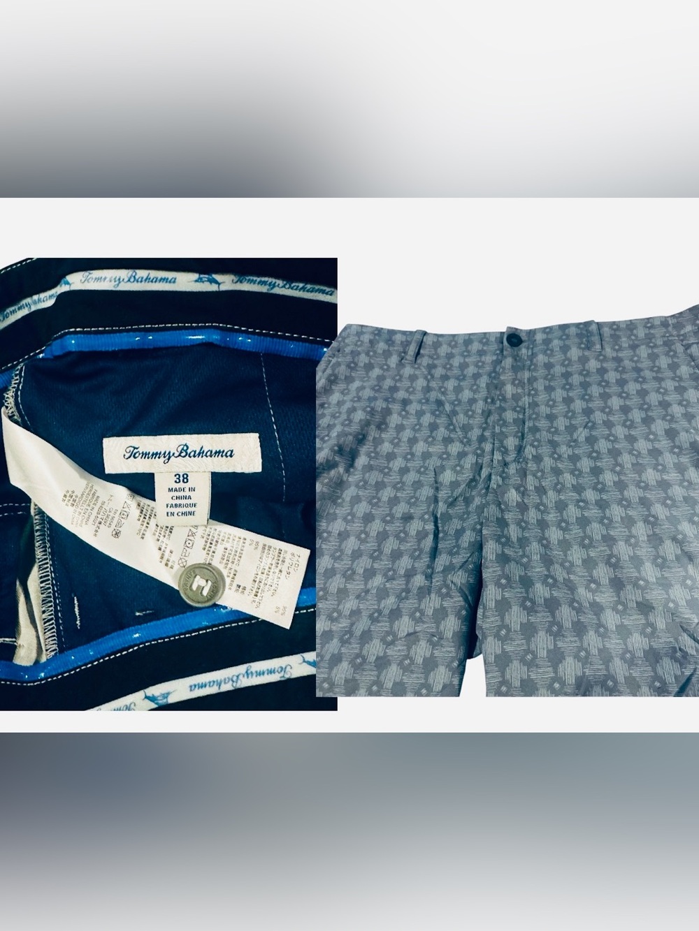 Tommy Bahama IslandZone Golf
Shorts Size 38 Gray Geo 10' Inseam
EX Condition
